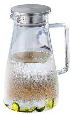 CHICAMPERA Caraffa Filtrante in Vetro da 1,5l per Acqua Calda e Fredda, Teiera Resistente al Calore Design Elegante e Coperchio in Acciaio Inox