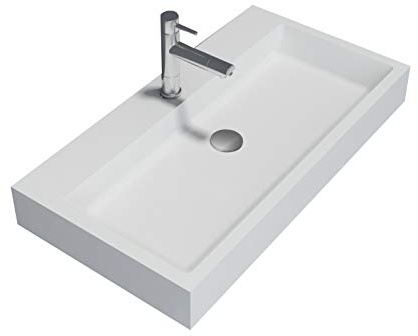 Bernstein Badshop Waschbecken Aufsatzwaschbecken PB2143 Waschbecken aus Solid Stone Mineralguss - Weiß Matt - 80 x 42 x 10 cm