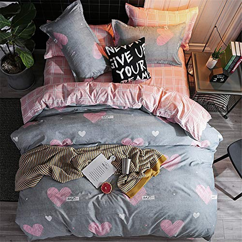 Fansu Funda Nordica Cama 135/150 con 1 Sábana encimera y 2 Funda Almohada - Funda Edredon Cama 150 - Juego de Cama de 4 Piezas Microfibra Cepillada Reversible 220 x 240 cm (Corazón - Gris Rosa)