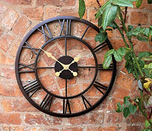 Homezone Large Outdoor Wall Clock 35cm Roman Numeral Indoor Outdoor Clock Clock Face With Black Hands - Large Skeleton Garden Clocks Outdoor Waterproof Quartz Battery Operated