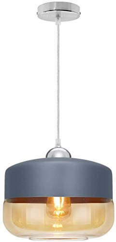Long Life Lamp Company Modern Ceiling Glass Pendant Light Smoked Amber and Grey Metal Hanging Dome Shade M0195F