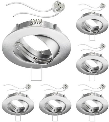ledscom.de 6x Deckeneinbaurahmen Circ Aluminium Einbaurahmen chrom matt schwenkbar (LED/Halogen/MR16/50mm) inkl. GU5.3 Fassung