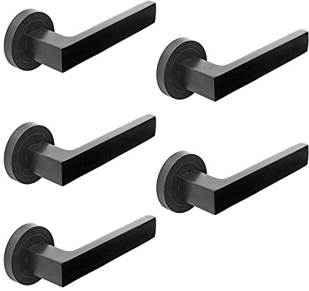 EMUCA - Manetas para puertas de interior, lote de 5 juegos de manillas para puerta de paso con roseta D.50 mm, Aluminio, Negro