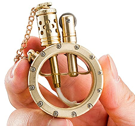 Handgemachtes Reines Kupfer Kerosin Feuerzeug Transparent Visueller Öltank Runde Tragbare Retro Sammlung Antike Maschine Rauchen Geschenk für Mann,Gold