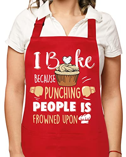 Gaosaili Funny Apron for Women Cooking Apron with Pockets Adjustable Kitchen Baking Cotton Apron BBQ Chef Bib Aprons Birthday Thanksgiving Gift for Wife Girlfriend Boyfriend Mom Grandma
