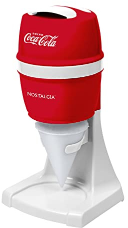 Nostalgia Coca-Cola Schneekegel Rasierte Eismaschine – Retro Tischplatte Slushie Maschine – inklusive 1 wiederverwendbaren Kunststoffbecher und Eisform, Cola-Rot