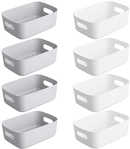 Bgfuni 8er Set Aufbewahrungsbox,Organizer Box mit Griffen-(Original Design),Klein Kunststoffbox Weiß für Haushalt, Praktischer Aufbewahrungskorb Aufbewahrungskiste für das Bad,20x14x7.5cm