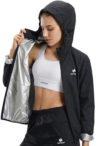HOTSUIT Traje de sauna para mujer, para pérdida de peso, lavable a máquina, chaqueta de sauna, pantalones antidesgarros, traje de sudor para gimnasio y entrenamiento, Negro -, XXXL