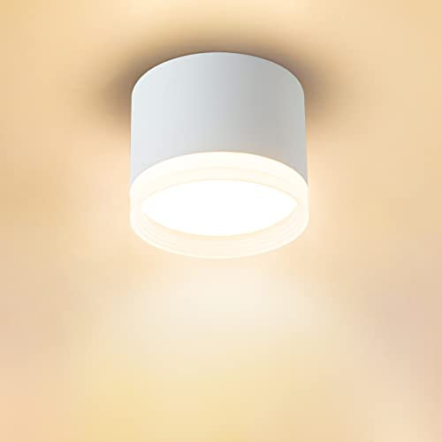 URing Plafoniera LED Faretto a Soffitto 6W 3000K Bianco Caldo, Rotondo GX53 600LM, 230V Downlight Con Anello in Acrilico per Cucina, Bianco