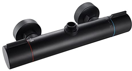 Dnkelar Miscelatore termostatico doccia,rubinetto doccia,con 38°C Pulsante di sicurezza e controllo della temperatura costanteCromato, argento metallizzato (nero)