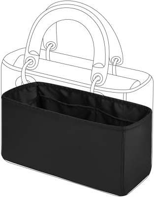 DGAZ Handtasche Tasche Organizer, Seide Tasche Innentasche für Lady Dior, Seidige Berührung Taschenorganizer Shaper Einsatz (Schwarz, Lady Dior Small) | Luxuriöse Satin-Innentasche, Perfekte Passform, Sanfter Schutz, Leicht