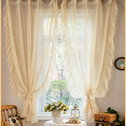 Vintage Chic Boho Fatto a Mano Tende di Pizzo all'Uncinetto, Trattamento Finestra in Cotone Beige per Camera da Letto Soggiorno (Size : WxH 200x270cm)