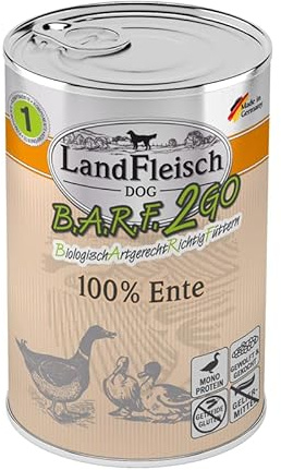 Landfleisch BARF2GO | 3 Komponenten Futter zum mischen | 100% Fleisch und Innereien | Barfen leicht gemacht Dank Single Protein (6x400g Ente)