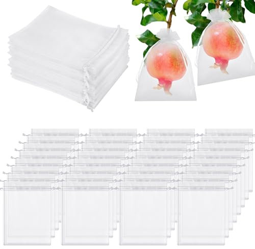 100 PCS Fruit Protection Bags - 20x15cm Grape Netting Bags with Drawstring,Garden Fruit Cover Mesh Bag to Protect Plants from Birds Butterfly Wasp Birds Cherry Vinegar Drosophila