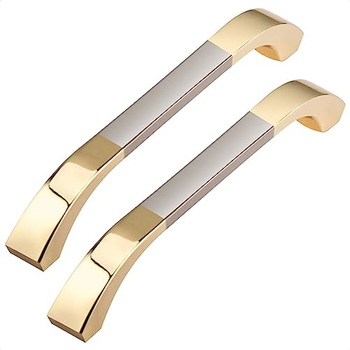 GUWINA 6 Stück Möbelgriffe Gold 128mm Lochabstand | Moderne elegante Schrankgriffe aus Zinklegierung, Schubladengriffe für Küchen, Büros, Möbel und Badezimmer, mit Schrauben