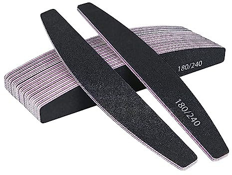 URAQT 16 Pezzi Lime per Unghie 180/240, Professionali Lavabile a Doppia Faccia, Mezza luna Bilaterale Strumenti per la Cura Degli Unghie, per Uso Domestico e Salone (Nero)