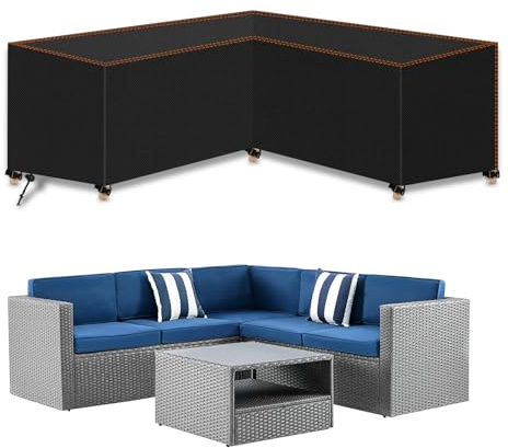 MUPAS L-format skydd trädgårdsmöbler, lounge trädgårdsmöbler presenning, premium vattentät vindtät sittgrupp, 420D oxfordtyg skyddande överdrag trädgårdsmöbler för hörnsoffa 215 x 215 x 85 cm