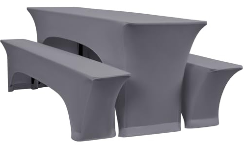 YMHPRIDE 3er-Set Elastische Biertischhussen, Hellgrau Bierbankhusse und Tischdecken, 70 cm Tischbreite, Bierzeltgarnituren 220 x 70 x 70 cm für Gartenbankett-Gartenmöbel.（3 Packungen）