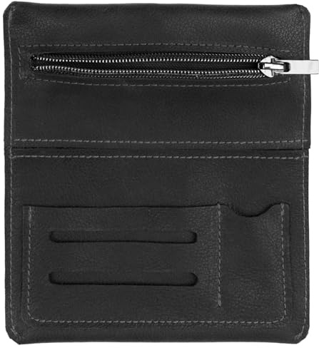 Simaru Leather Pencil Case Wallet with Metal Zip Pocket Interchangeable Straps, Additional Pocket (Leather)