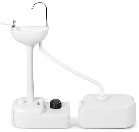 COSTWAY Lavandino da Campeggio con Pompa a Pedale, Lavandino Portatile con Serbatoio d'Acqua da 17L, Dispenser Sapone, Portasciugamani e Ruote (58 x34 x 102cm)