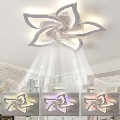 LXTEDJ RGB Lampadario con Ventilatore da Soffitto, Smart Lampada Lampada A LED con Ventilatore da Soffitto con Luce E Telecomando per Camera da Letto Soggiorno Lampada Design