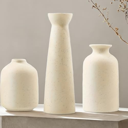 Keramik-Vasenset in Beige - 3 Kleine Blumen-Vasen für Dekoration (Beige)