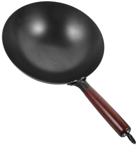 PRETYZOOM Padella Antiaderente Wok in Ferro Con Manico in Legno Per Bistecche Pentola Da Cucina A Gas Libera Adatta