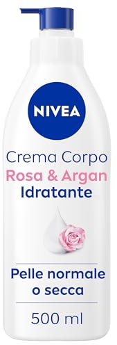 NIVEA Crema Corpo Idratante Rosa & Argan 500 ml, Crema idratante corpo 72h, Crema corpo profumata con Acido Ialuronico Puro e Siero Nutrimento Intenso, Crema corpo idratante pelle secca o normale