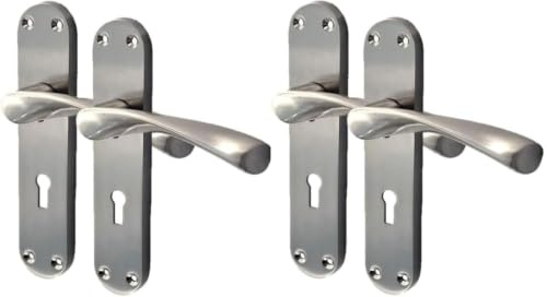 Epsom Door Handle Internal Satin Nickel Twist Door Handle Set, Interior Lock Lever on Long Back Plate, Door Handle Latch, Privacy Lockable Handle for Bathroom, Bedroom, Front Door 2 Sets