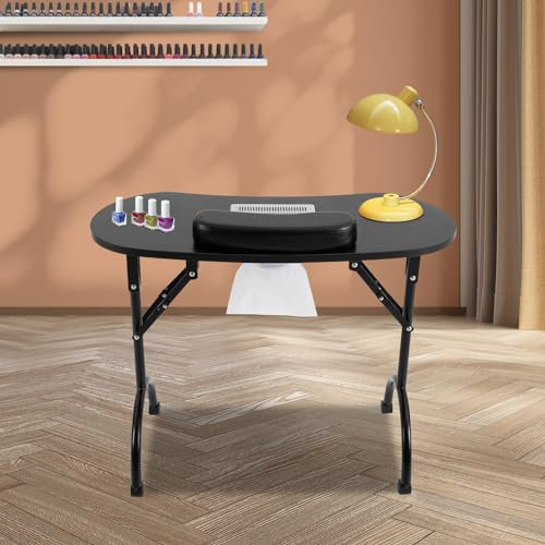 Mermajestic Tragbarer Nageltisch Maniküre Nagel Tisch Faltbar, Nagelstudio Tisch mit 4 Räder und Wasserdichte Tragetasche, Enthält Nagelstaubsammler, für Nagelstudios, Schönheitssalons (Schwarz)