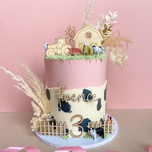 4PCS Wooden Farm Themed Cake Topper Set,Tractor Birthday Cake Decorations for Baby Shower Farm Themed Girls Boys Birthday Party Decorations Supplies