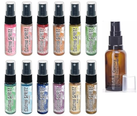 Ranger Ink Tim Holtz Distress Spritz Sprays, Set #2, Oktober 2024 Release, 12 Flaschen à 28 ml, schimmernde Farben, einschließlich Vintage-Foto, rissige Pistazie, gebrannter Ziegel, gemähter Rasen +