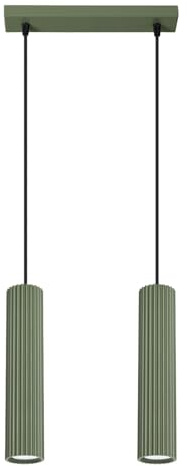 SOLLUX lighting Hängelampe Pendelleuchte Hängeleuchte Deckenlampe Lampe Decke Aluminium 2 Flammig 30 x 6,5 x 16,5 cm Karbon Olivgrün