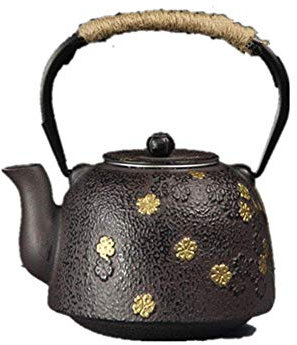 DDKYHU Teiera Tetsubin Stile Giapponese Teiera da 600 ml Casa Acqua bollita tè Salute Piccola teiera Set da tè Bollitore Ghisa, Motivo a Fiori di ciliegio Nero