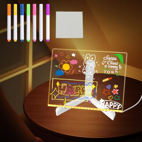 HIQE-FL LED Notiztafel mit Farben,30x20cm Leuchtende Nachrichtentafel,Stift mit 7 Farben,USB Kabel mit Schalter,Abwischbar,Acryl Notiztafel,Schreibtisch,Café,Büro,Schule,Zuhause(A)