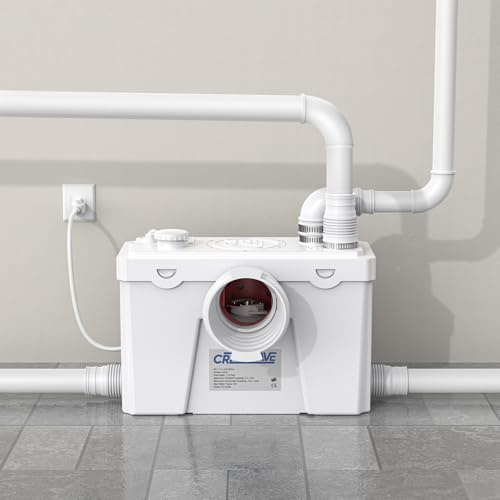 CrestWave 500W Macerator Pump, Heavy Duty Upflush System with 4 Water Inlets, 20L/M Flow, Perfect for Sink Toilet Basement Kitchen Shower Bathtub Laundry Waste Water in Homes, Off-Grid Sewage, Boat RV