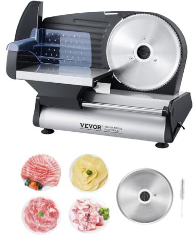 VEVOR Cortadora de Alimentos Eléctrica de 180 W con Dos Cuchillas SUS420 de Primera Calidad, Grosor Ajustable, Máquina Cortadora de Alimentos, Pan Duro y Queso, Uso Doméstico, 390 x 260 x 280 mm