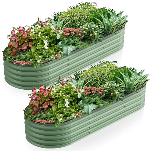 Warmiehomy 2 Packs 240x80x42cm Extra Large Raised Garden Bed Kit, Metal Planter Box Outdoor with Reinforced Rods, Rounded Galvanised Bottomless Raised Beds for Vegetables Garden Flowers Herbs, Green