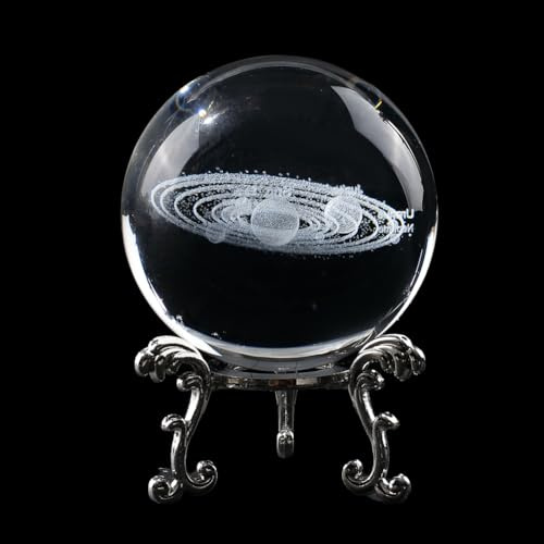 CREATCABIN 60mm Klare Kristallkugel Glaskugeln Funkelnd Reflektierend Mit Ständer Handgefertigt Fotografie Requisite Für Wahrsager Magische Aufnahmen Elegante Heimdekoration Damen 6x6cm Universum