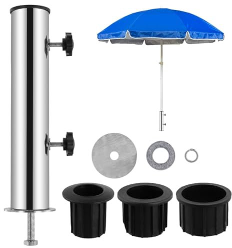 YOFAPA Umbrella Pole Mount Stand Tube Set - Stainless Steel Parasol Base Holder, Universal Umbrella Tube Bracket, Umbrella Mount Kit for Outdoor Garden Backyard