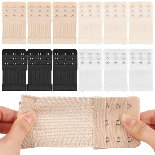 BelleVive 12 Pieces Bra Extenders with 3 Hooks, Strap Extension, 3-Hook Extender for Women, Elastic Oversized Strap, Soft and Comfortable, 4 Colours