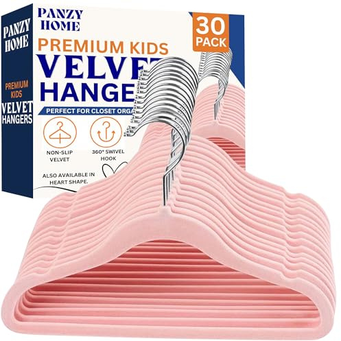Panzy Home 30-pack barnklädhängare i sammet, halkfria klädhängare för spädbarn och småbarn, ultratunn platsbesparande för barnkammare garderob organisation
