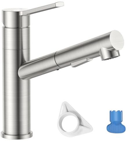 DAYONE Wasserhahn Küche, SUS304 Edelstahl Küchenarmatur Ausziehbar, Hochdruck Armatur Küche 120° Drehung, Mischbatterie Küche mit Brause Zwei Wasserstrahlarten, Einhebel Spültischarmatur, Gebürstetes