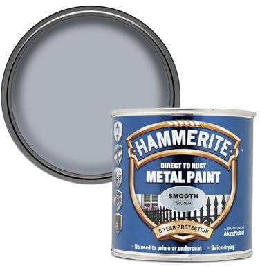 HOCHSTE® Hammerite Metal Smooth Silver Paint, Quick-Drying Formula, Corrosion Protection, DIY Enthusiasts, Perfect For Gates, Railings, Garden Furniture, Indoor And Outdoor Use, (250ml)
