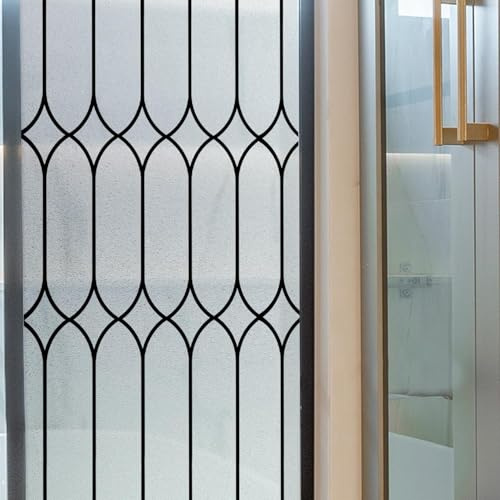 Funlife Fensterfolie Blickdicht von Aussen, Retro Dekorativ Milchglasfolie Statisch Haftend, Sichtschutzfolie Wiederverwendbar für Badezimmer Küche Fenster Tür, Minimalismus Linie 43x200cm