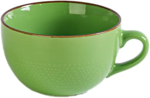 700 ml stor keramisk kaffekopp, stengodskop, cappuccinokoppar, XXL keramisk soppskål med handtag, stor müsliskål med handtag, salladsskål, porslinskaffekopp (grön)