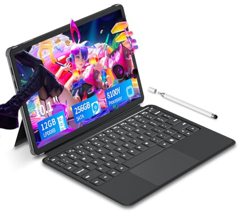Tunhail 10.1 inch 2 in 1 Laptop 12 GB DDR3 256GB SSD, M3-8100Y Processor (up to 3.40GHz), 800 * 1280 Touch Display, Wifi5, Bluetooth 5.0, HDMI*1, Type C Full Function, Backlit Keyboard, Win11,Laptop