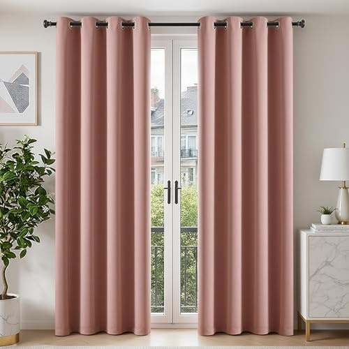 TOPICK Pink Blackout Curtains for Bedroom Living Room, W46 xL90, 2 Panels | Eyelet Thermal Insulated Room Darkening Curtains 90 Inch Drop for Nursery, Kids, Girls, Soundproof Window Curtains