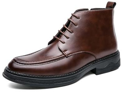 LMUIPMAA Botines Hombre Botas Moda Vestir Casuales Piel Sintética Cordones Zapatos Hombre,Marrón,44 EU