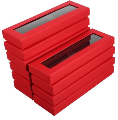 HIAKDOFT 10 Pezzi Scatola Penne Rosso con Finestra Trasparente Custodia Espositore per Penne e Gioielli Contenitore Regalo Protettivo e Decorativo